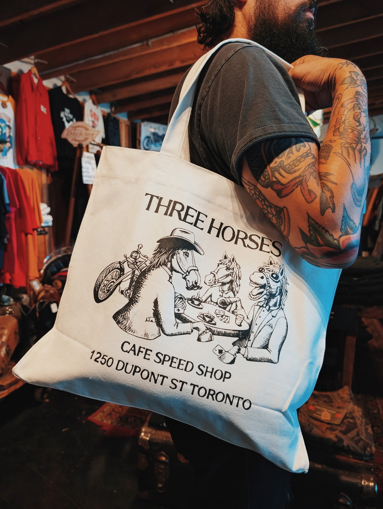 Three Horses Canvas Tote Bag – 16oz Heavyweight – THREE HORSES