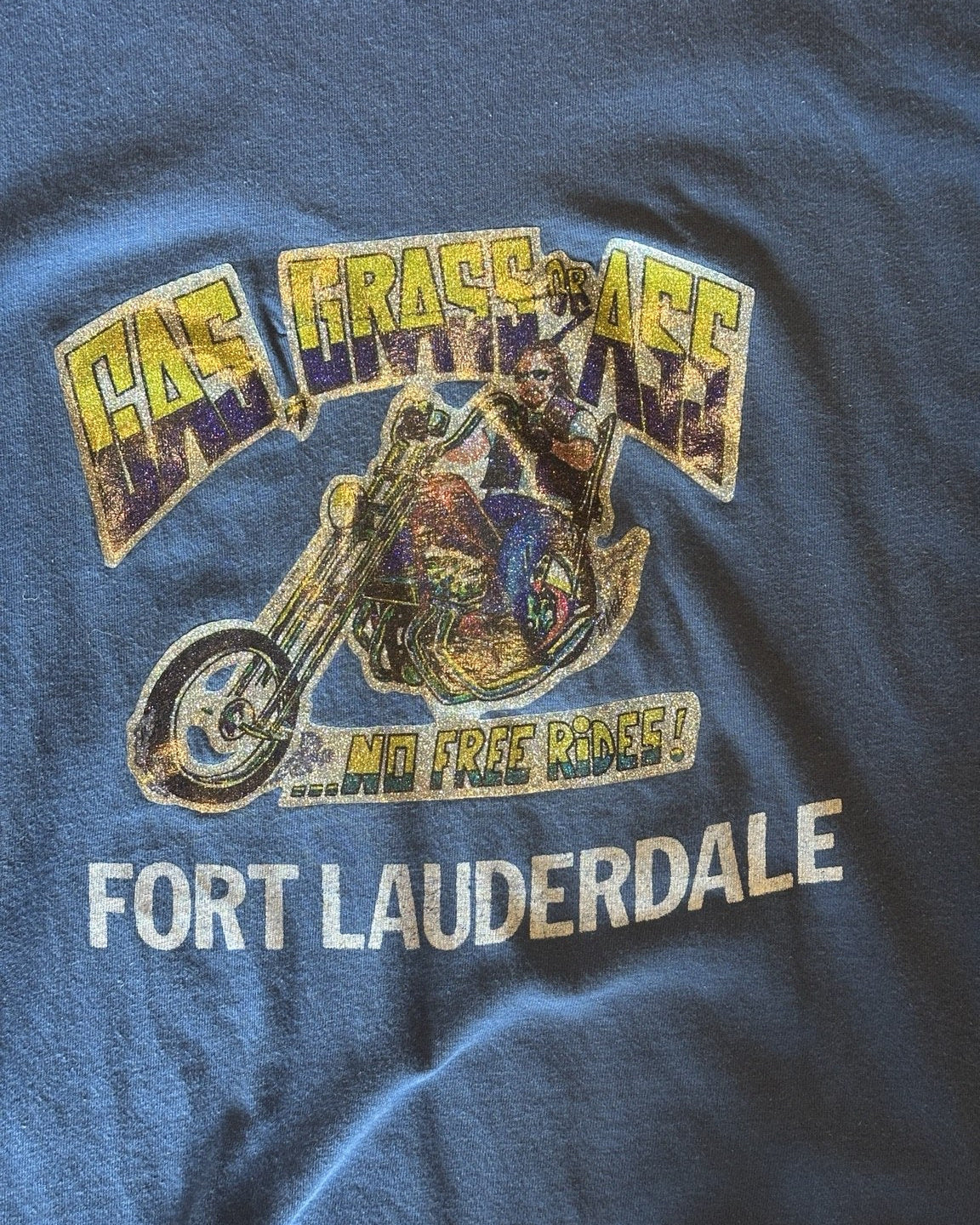 Close-up of No Free Rides Fort Lauderdale motorcycle graphic