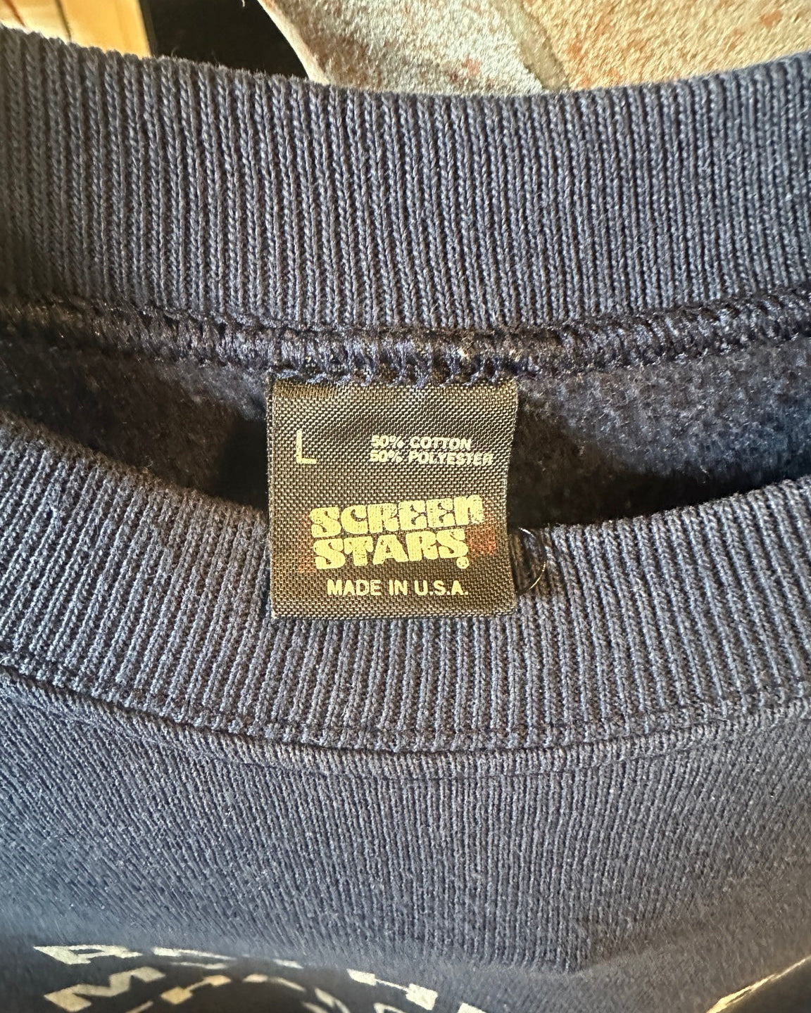 Screen Stars made in USA size large label on vintage sweatshirt