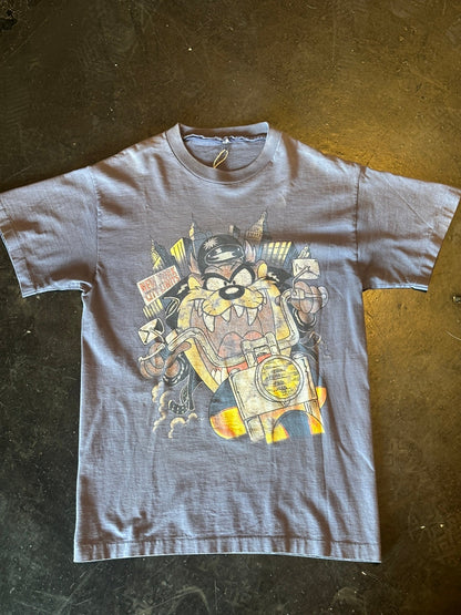 Vintage grey New York motorcycle cartoon graphic T-shirt front