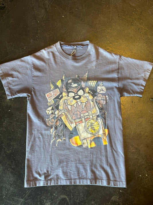 Vintage grey New York motorcycle cartoon graphic T-shirt front
