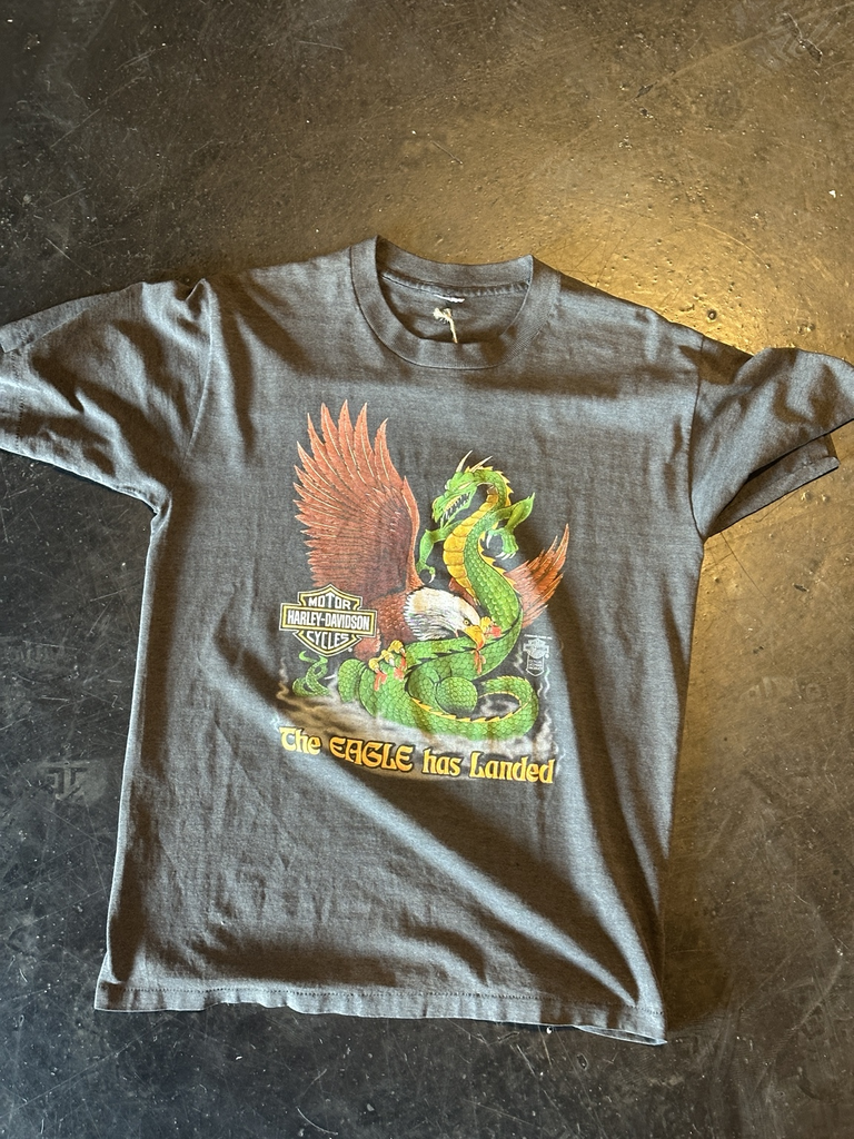 Vintage faded black 1988 Harley-Davidson eagle and dragon graphic T-shirt front