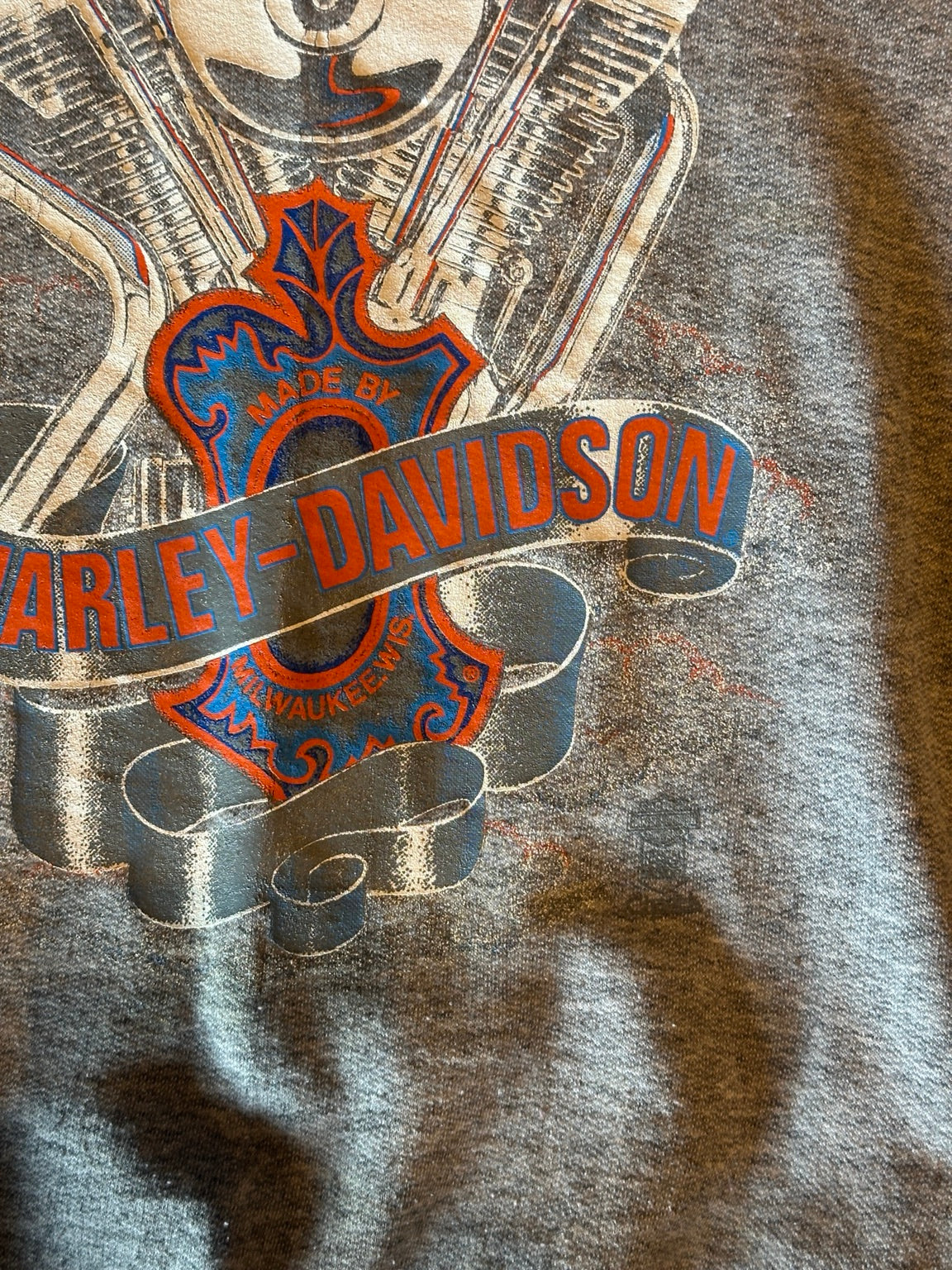Close-up of the front Harley-Davidson engine graphic
