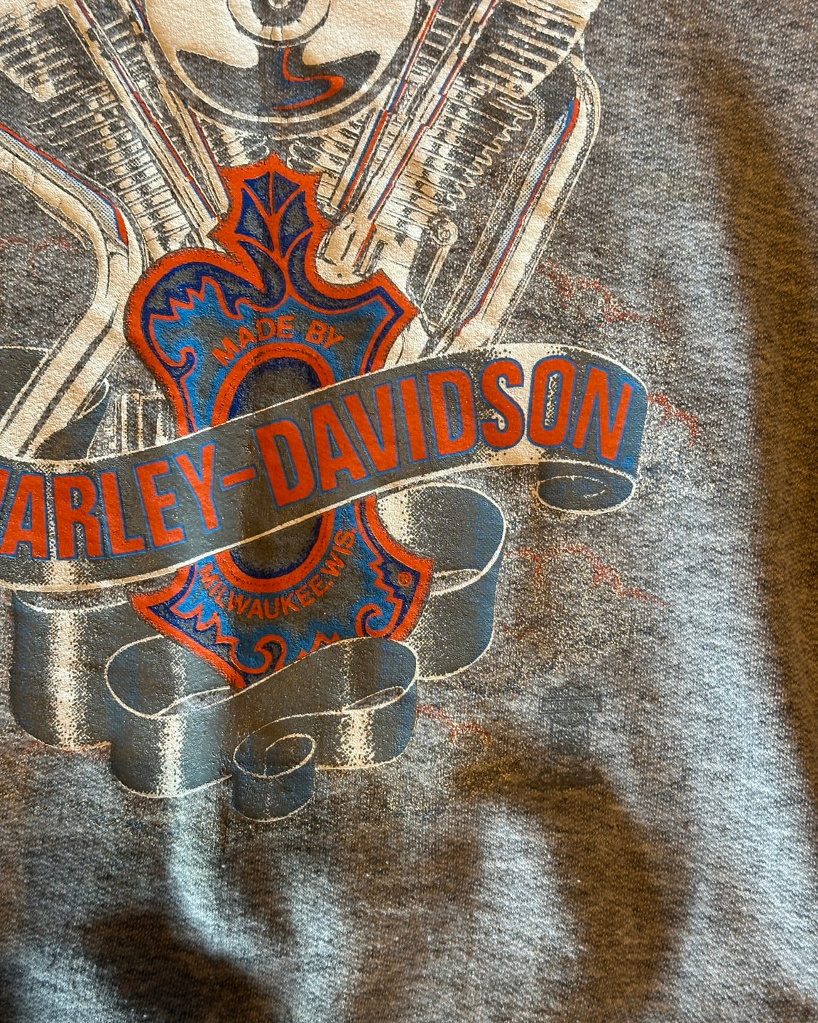 Close-up of the front Harley-Davidson engine graphic