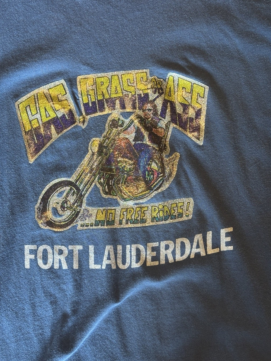 Close-up of No Free Rides Fort Lauderdale motorcycle graphic