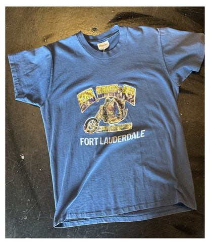 Vintage blue No Free Rides Fort Lauderdale motorcycle T-shirt, front view