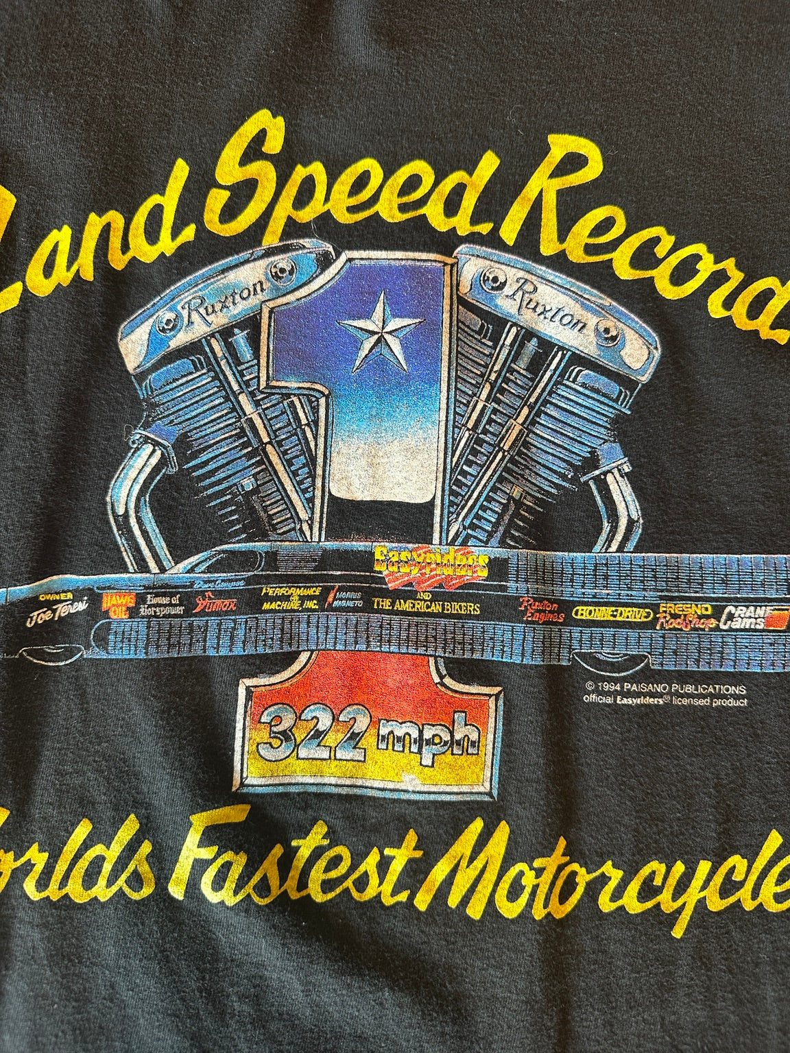 Close-up of vintage motorcycle land speed record graphic