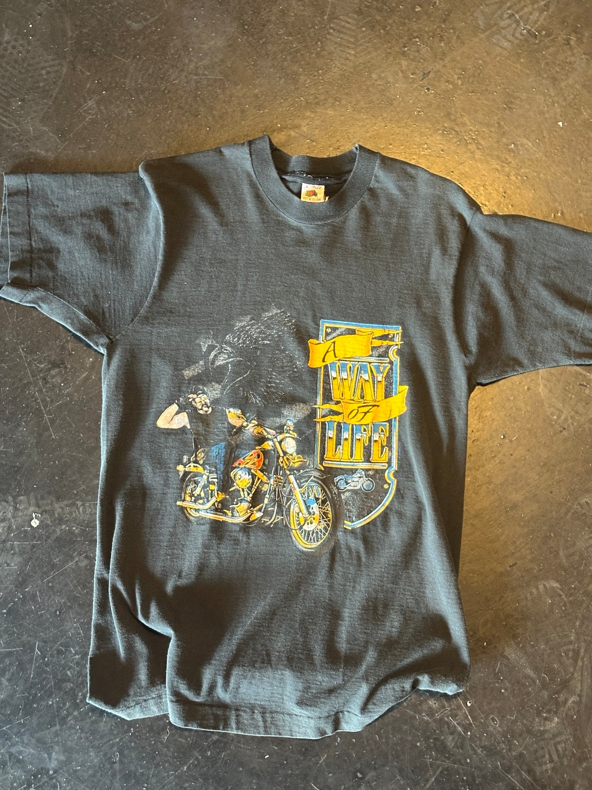 Vintage black A Way of Life motorcycle graphic T-shirt front