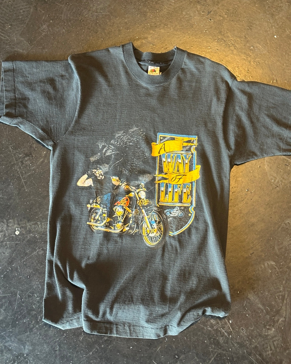 Vintage black A Way of Life motorcycle graphic T-shirt front