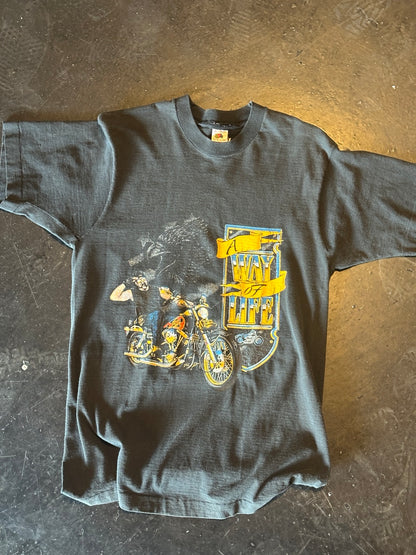 Vintage black A Way of Life motorcycle graphic T-shirt front