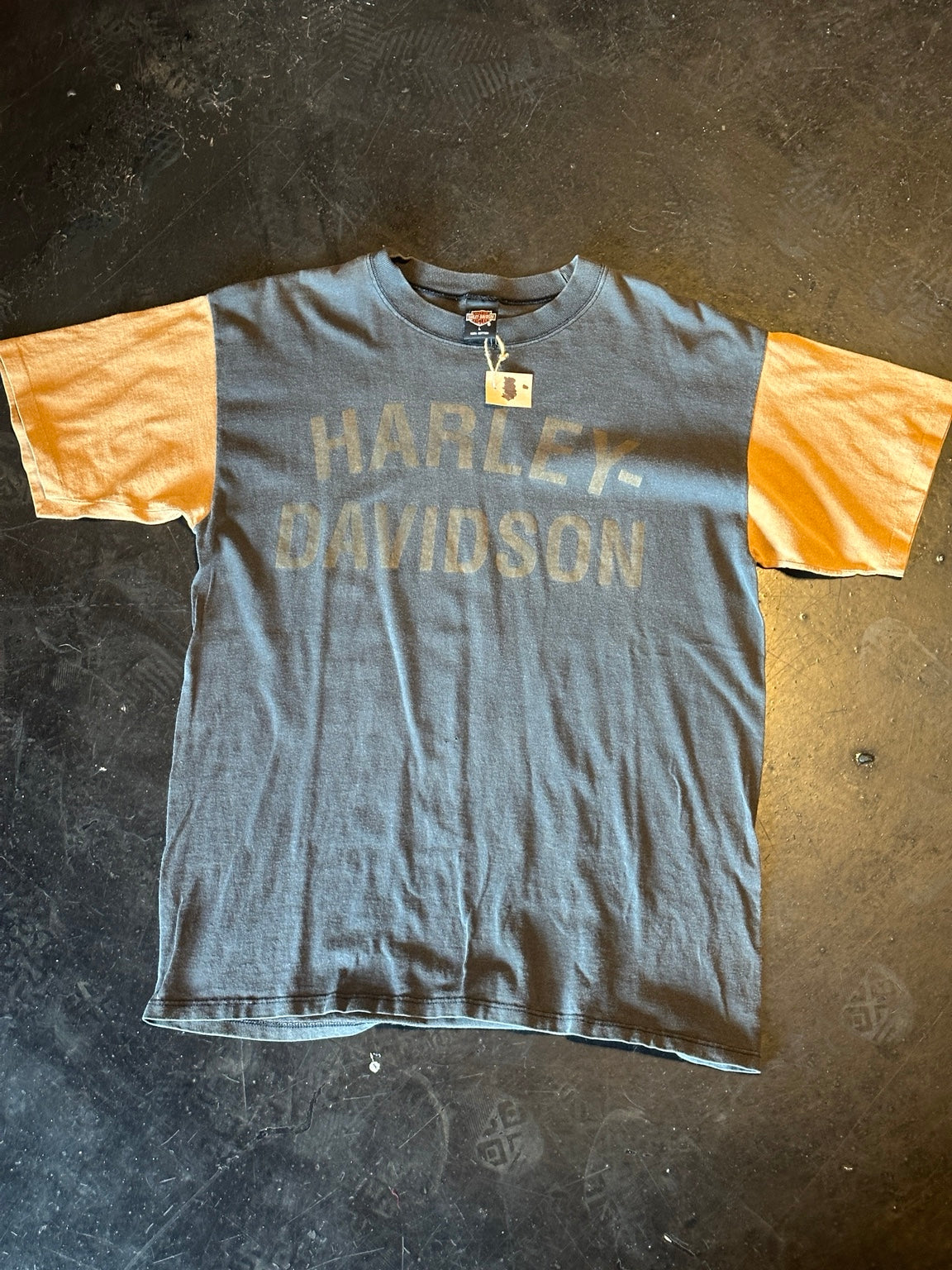 Vintage black and orange colour-block T-shirt front