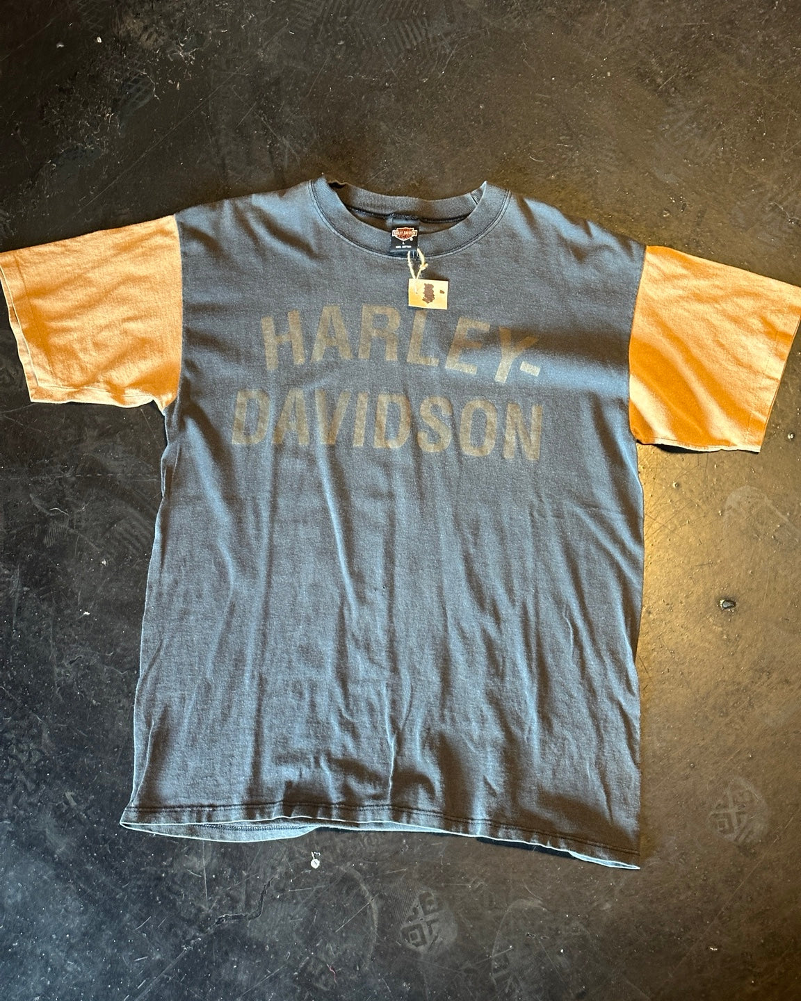 Vintage black and orange colour-block T-shirt front
