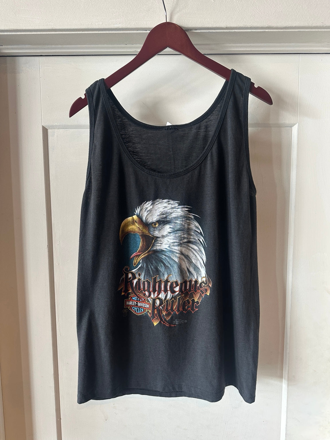 Vintage 3D Emblem Righteous Ruler eagle tank top front